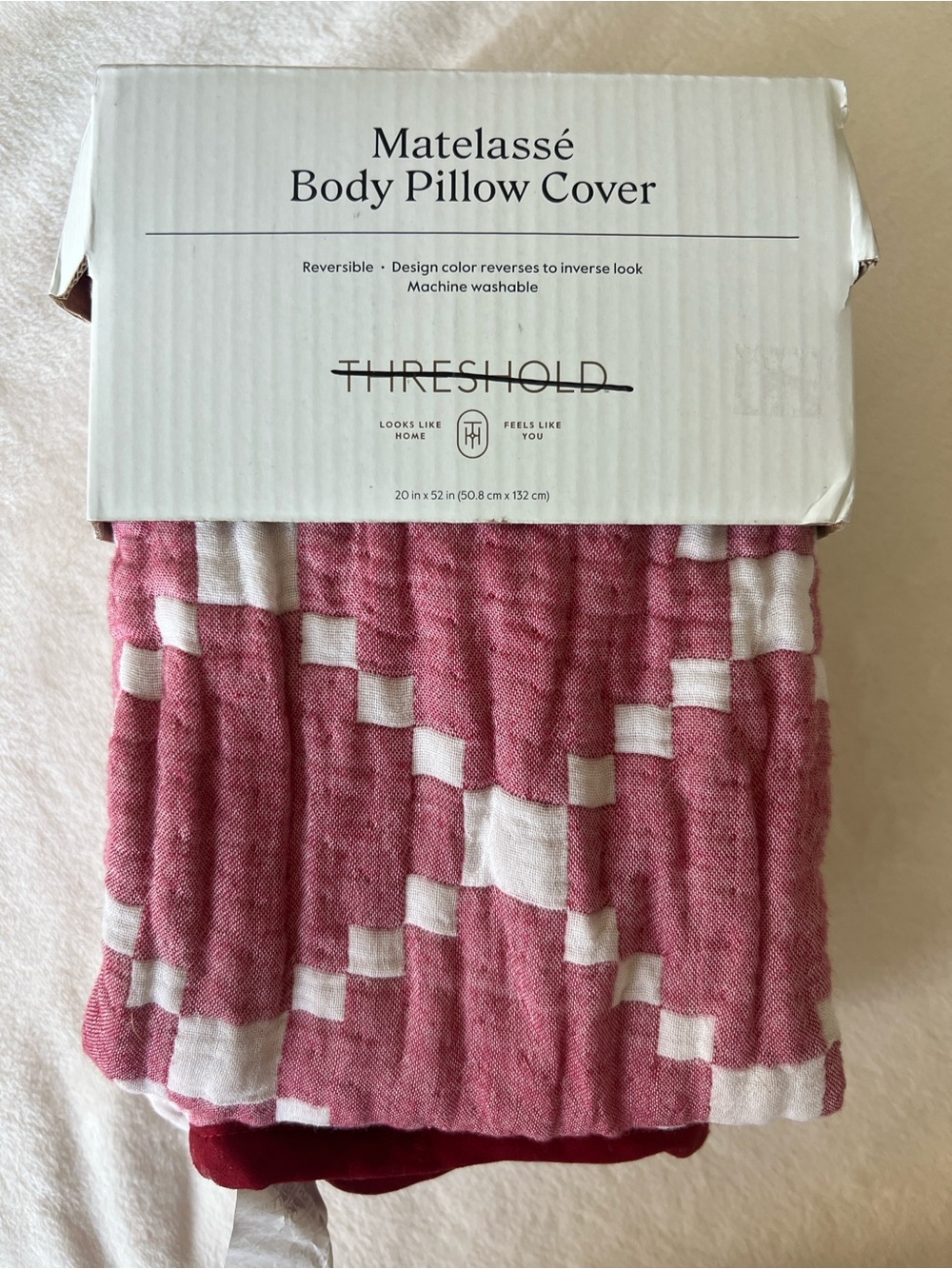Threshold Matelassé Reversible Body Pillow Cover in Pink and White - Picture 3 of 9